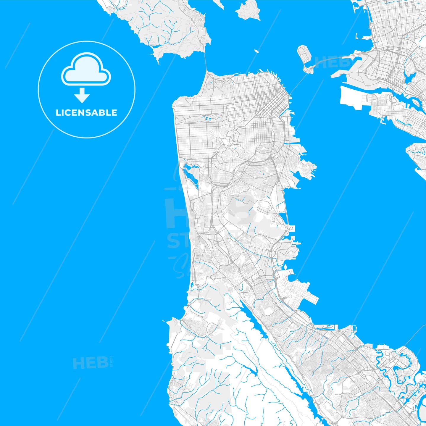 Rich detailed vector map of Daly City, California, USA