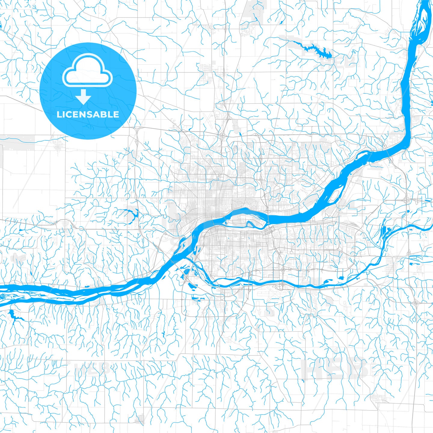 Rich detailed vector map of Davenport, Iowa, USA