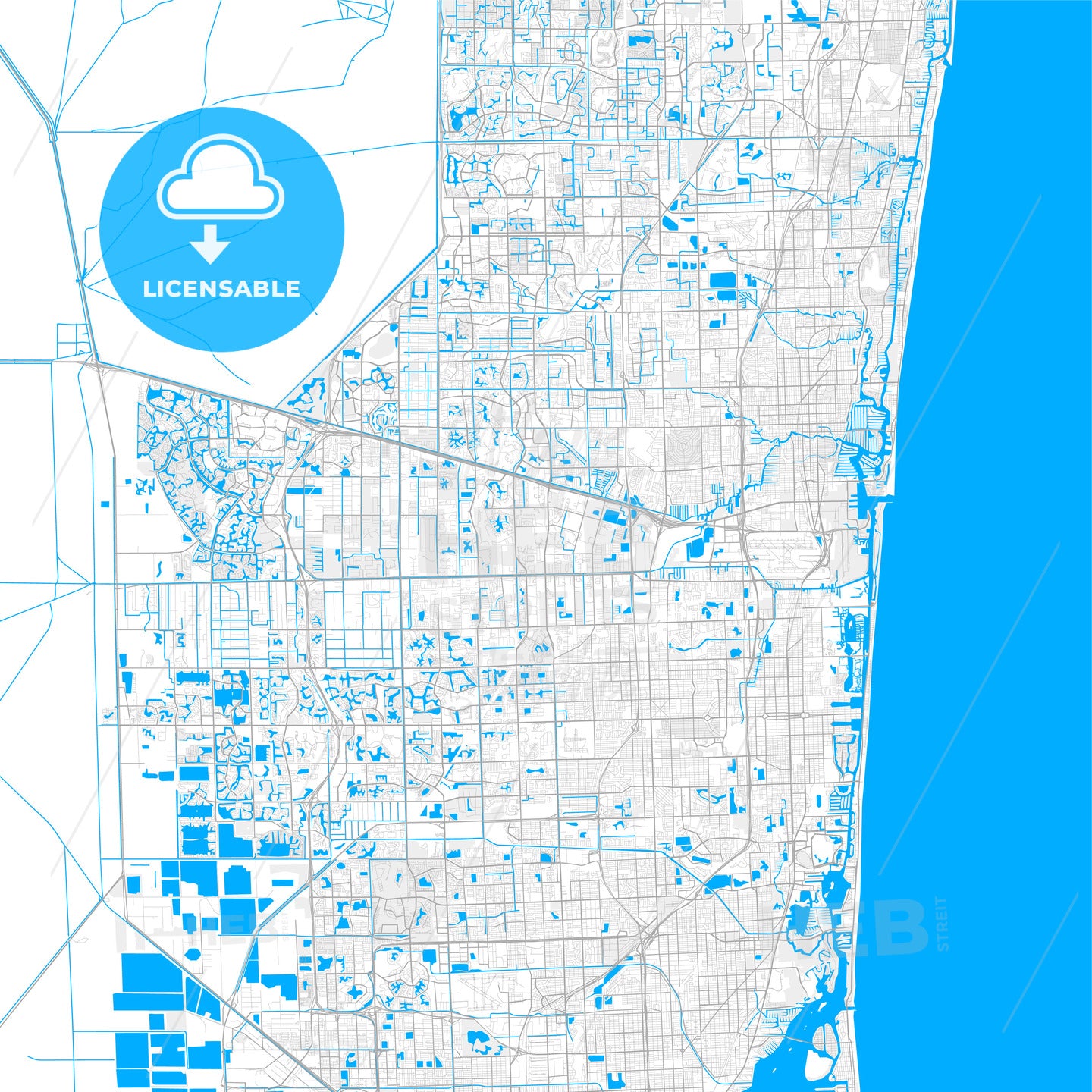 Rich detailed vector map of Davie, Florida, USA