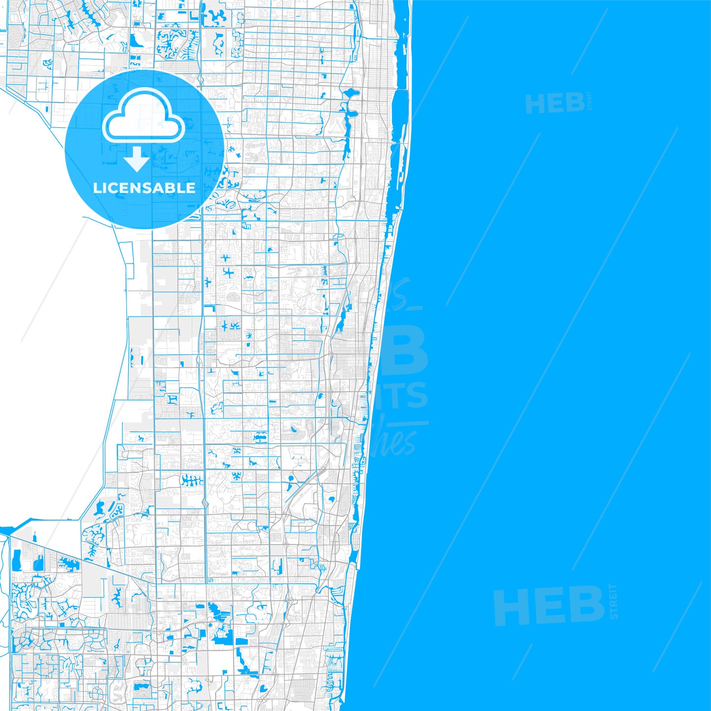 Rich detailed vector map of Delray Beach, Florida, USA