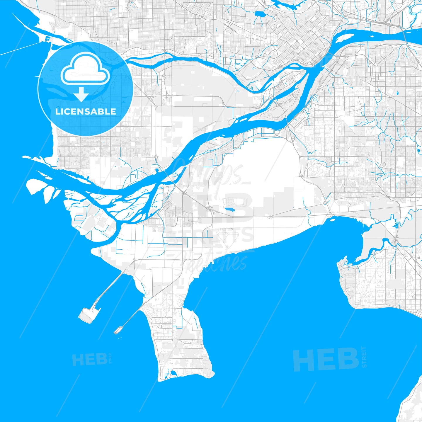 Rich detailed vector map of Delta, British Columbia, Canada