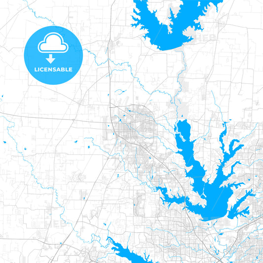 Rich detailed vector map of Denton, Texas, USA