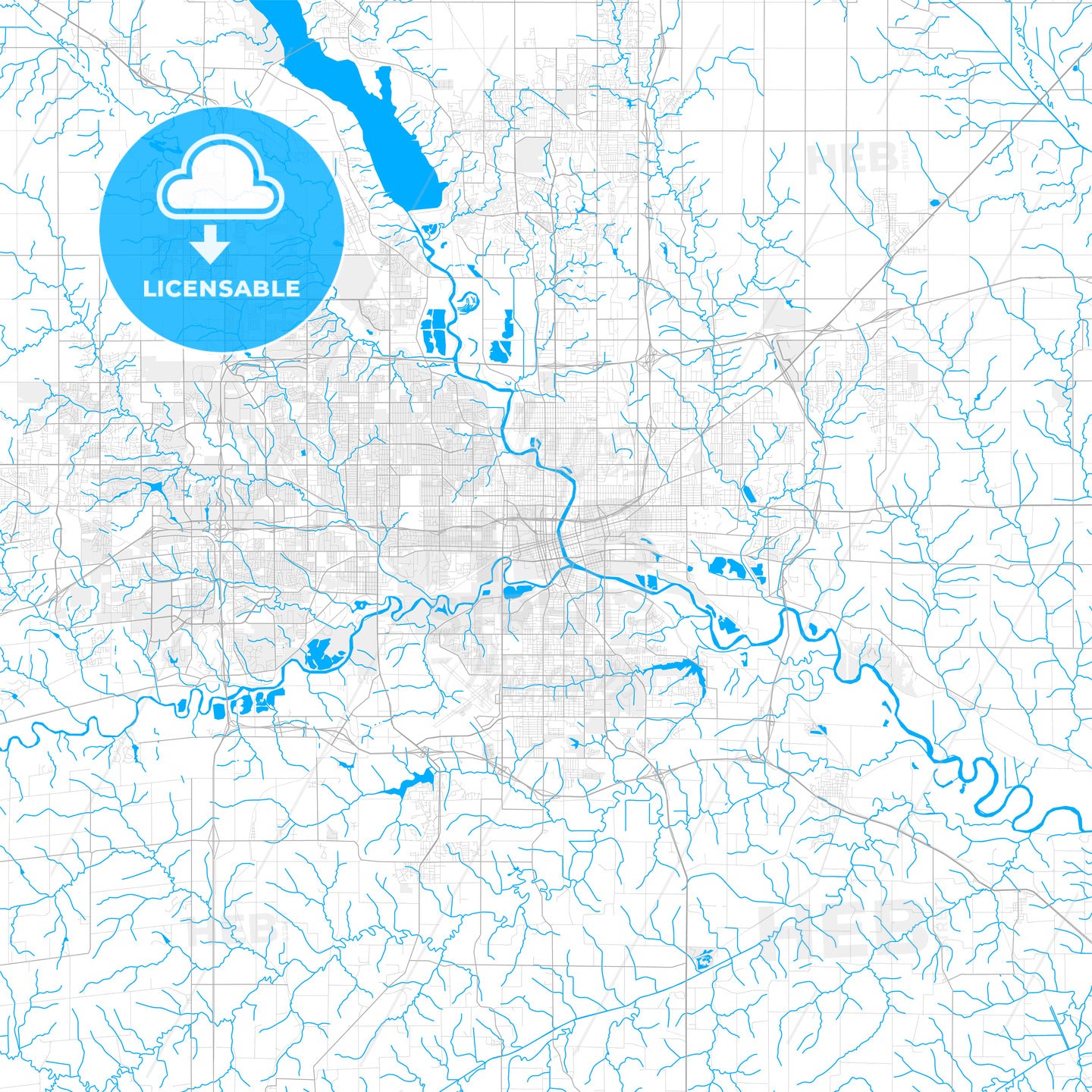 Rich detailed vector map of Des Moines, Iowa, USA