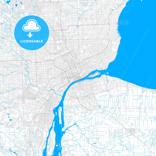 Rich detailed vector map of Detroit, Michigan, U.S.A.