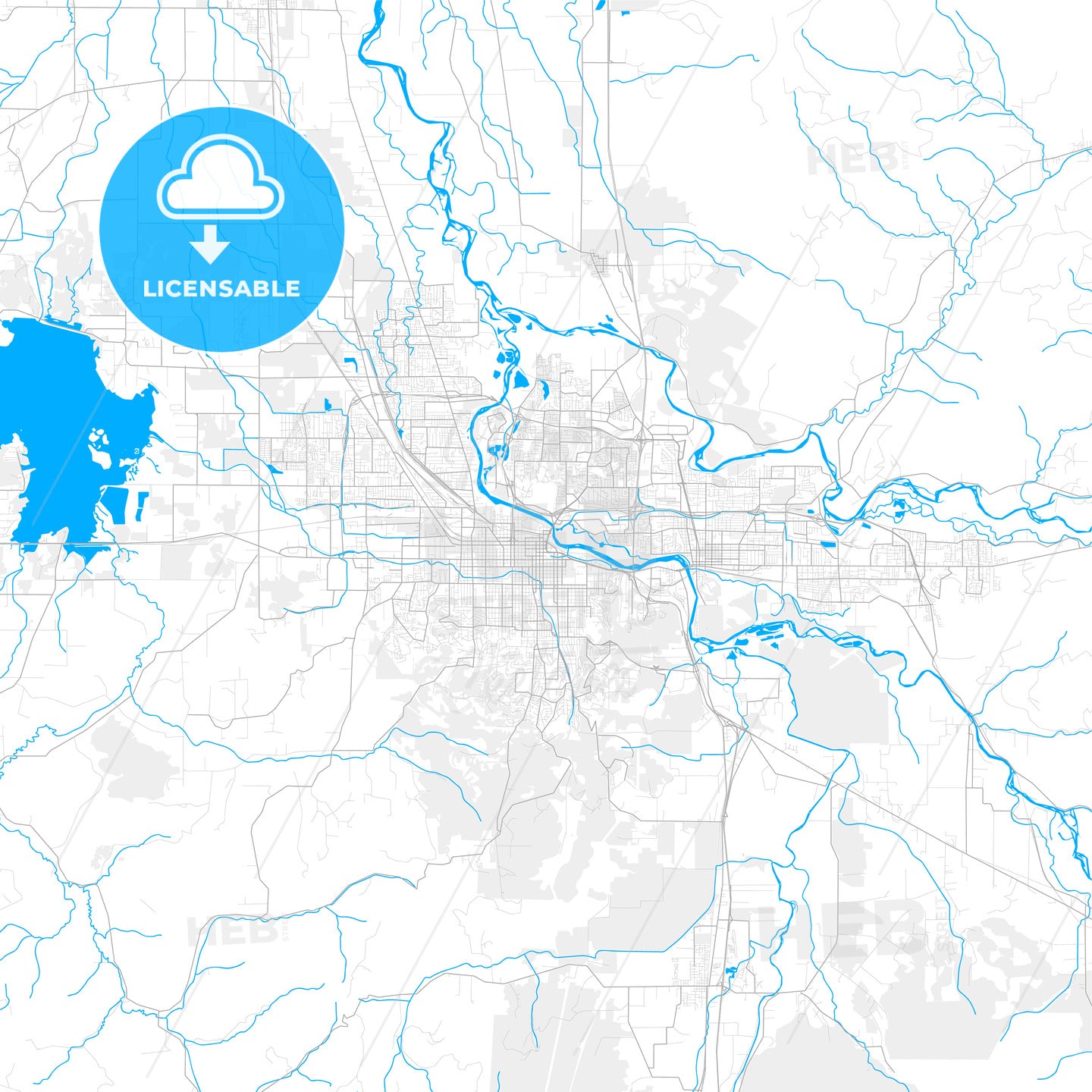 Rich detailed vector map of Eugene, Oregon, USA