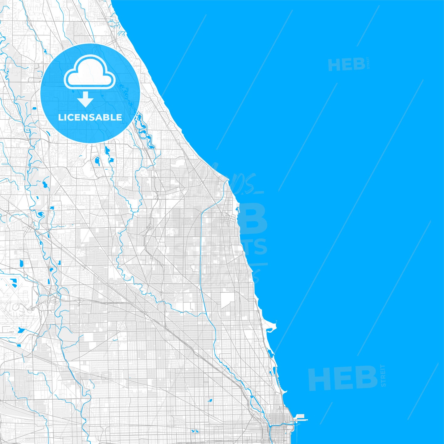 Rich detailed vector map of Evanston, Illinois, USA