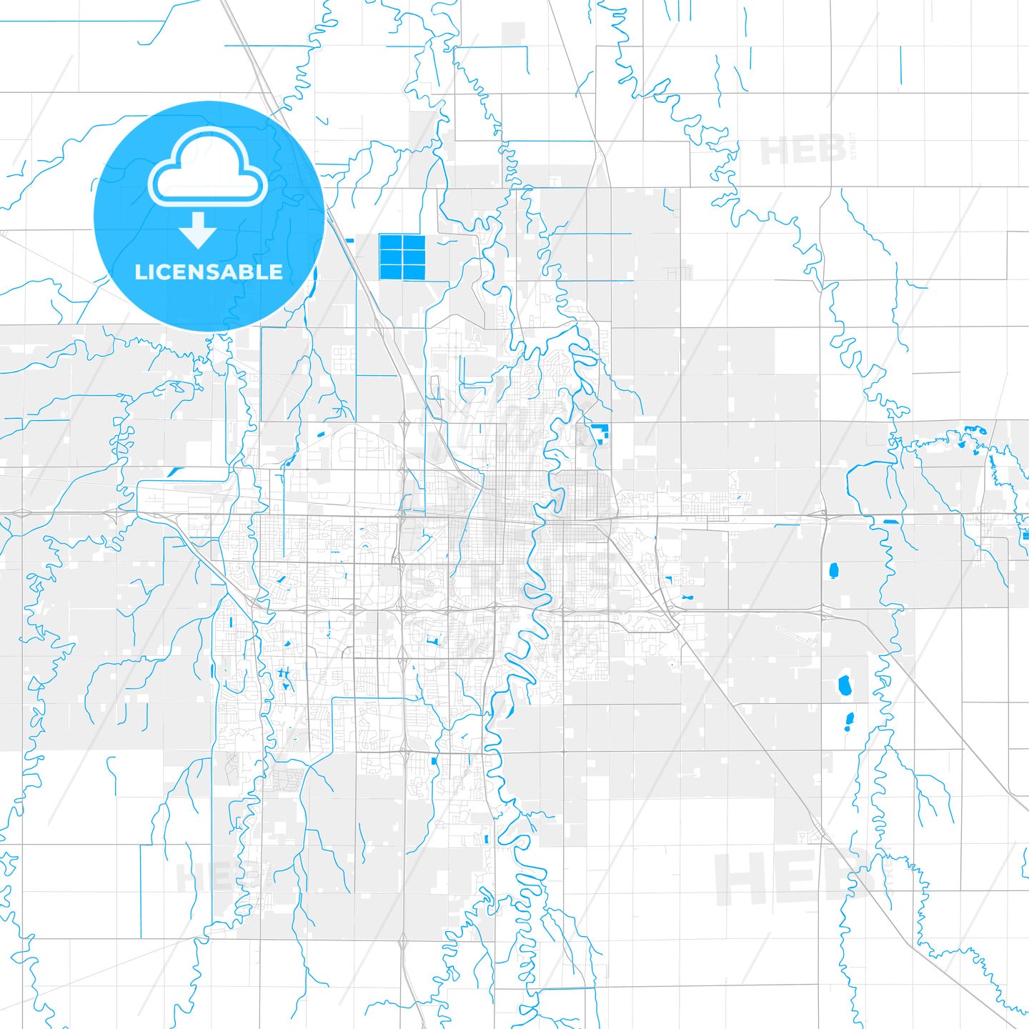 Rich detailed vector map of Fargo, North Dakota, USA