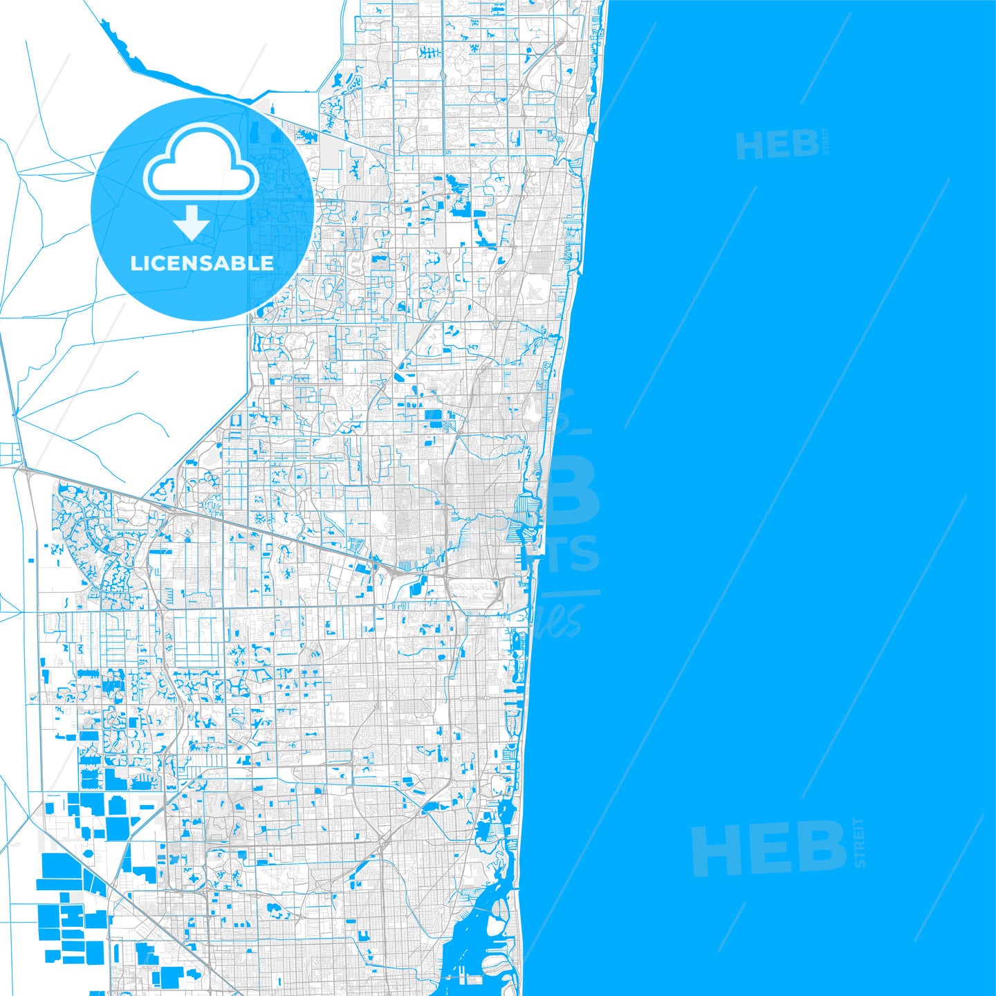 Rich detailed vector map of Fort Lauderdale, Florida, USA