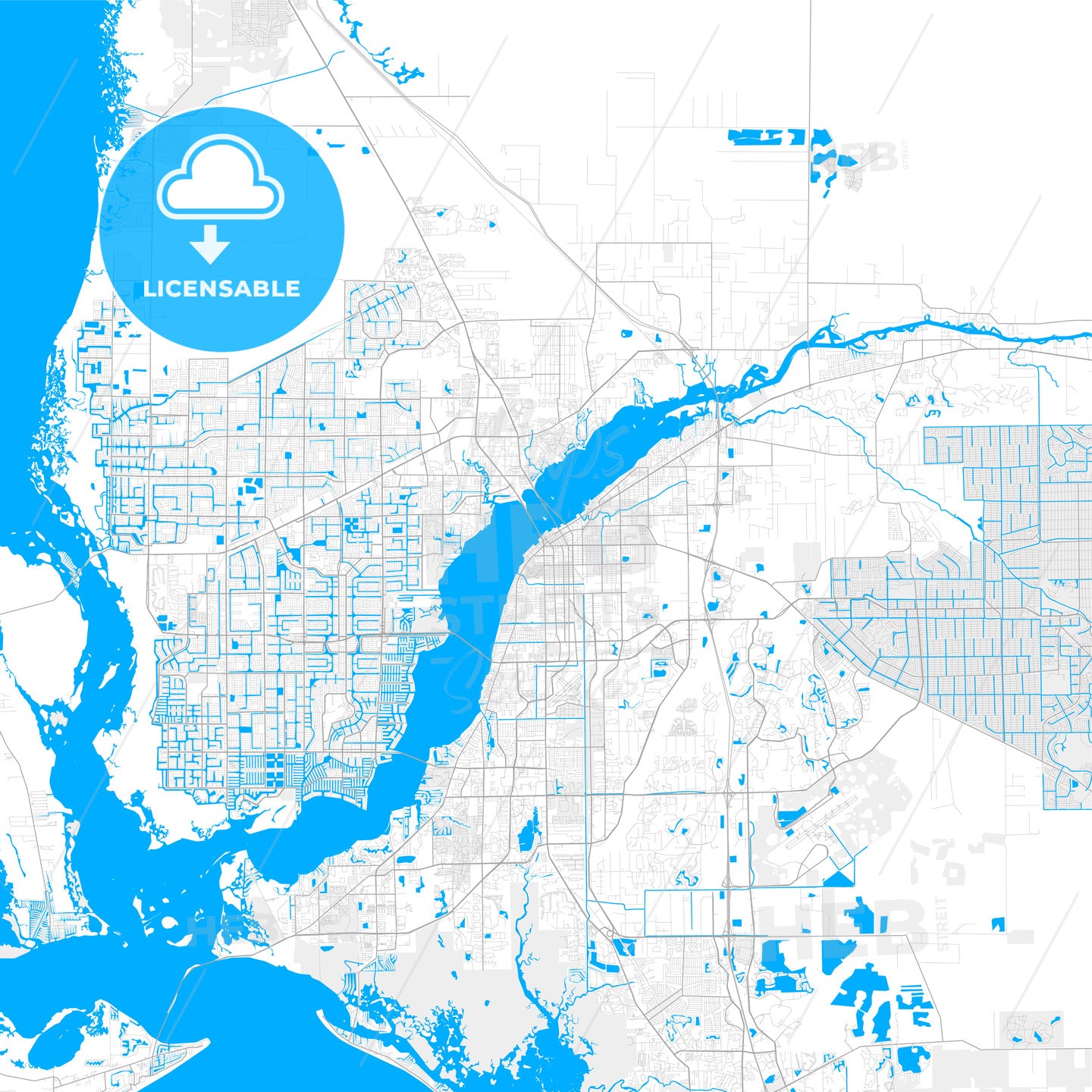 Rich detailed vector map of Fort Myers, Florida, USA