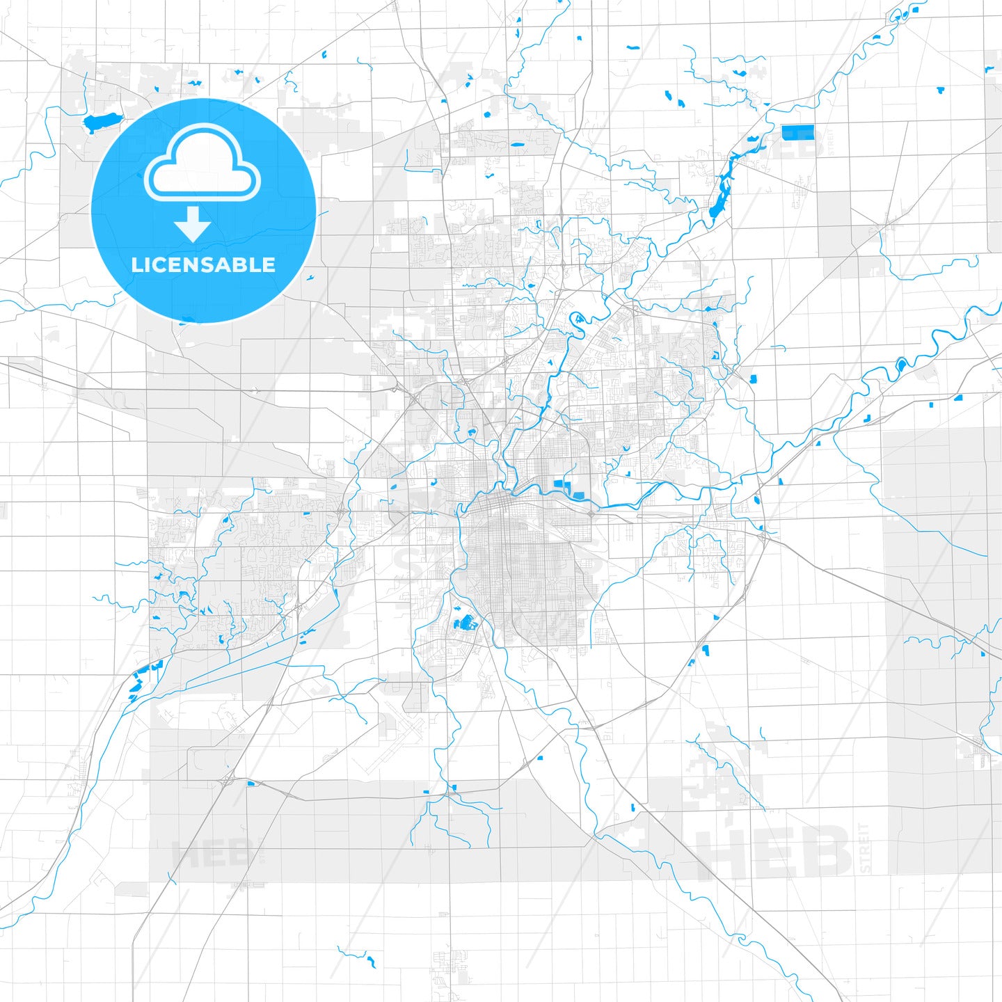 Rich detailed vector map of Fort Wayne, Indiana, U.S.A.