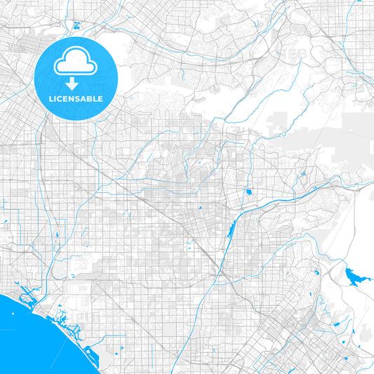 Rich detailed vector map of Fullerton, California, USA