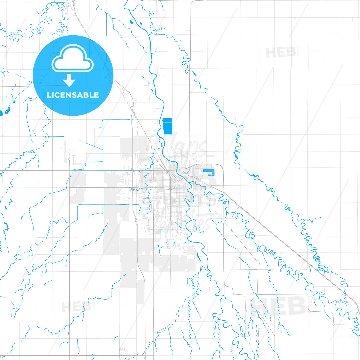 Rich detailed vector map of Grand Forks, North Dakota, USA
