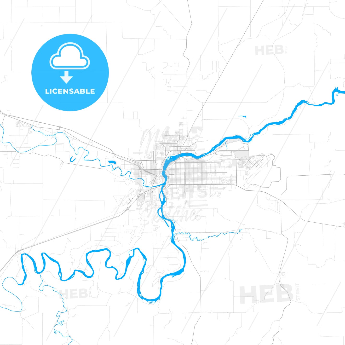 Rich detailed vector map of Great Falls, Montana, USA