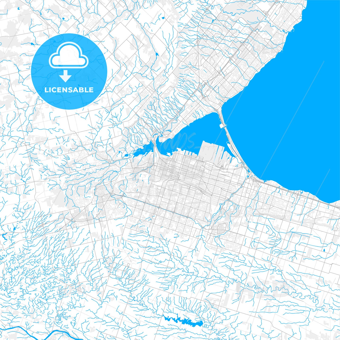 Rich detailed vector map of Hamilton, Ontario, Canada