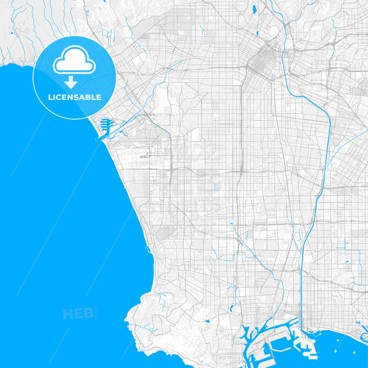 Rich detailed vector map of Hawthorne, California, USA