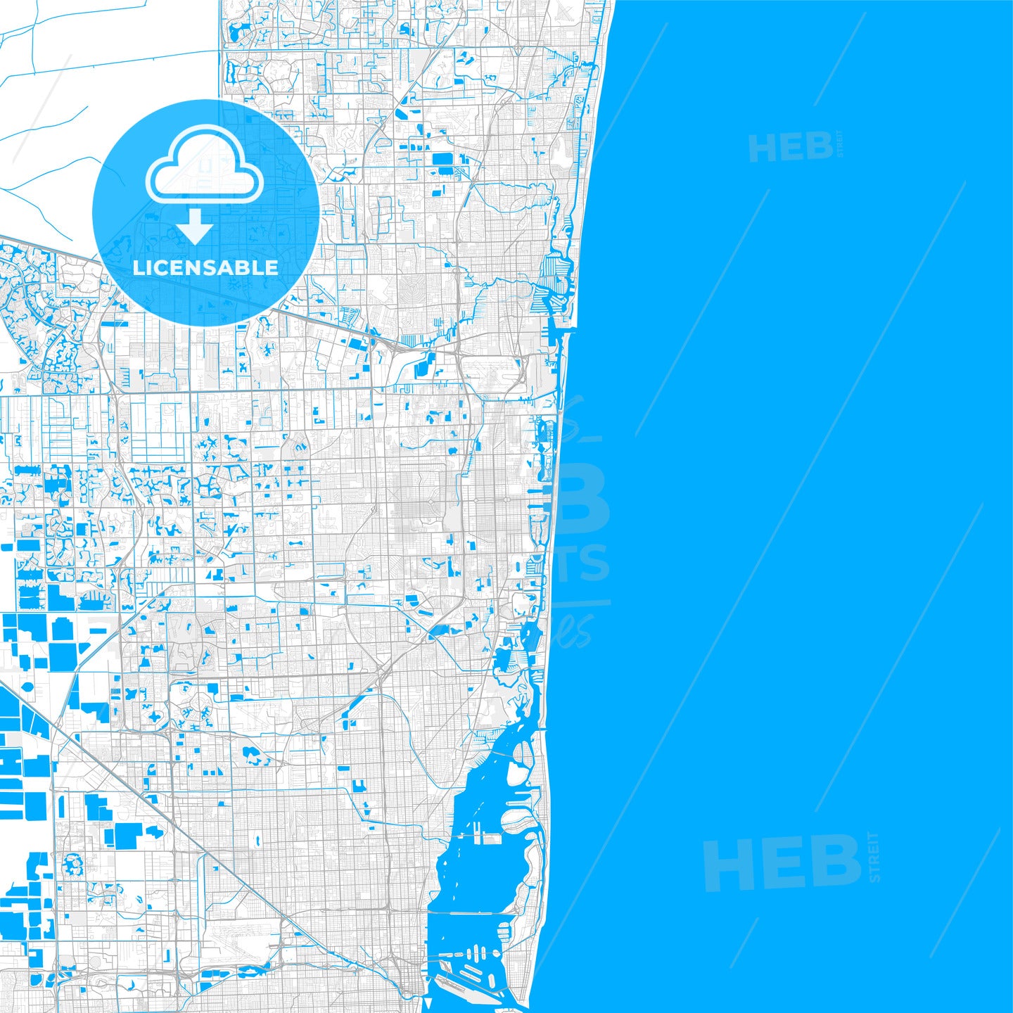 Rich detailed vector map of Hollywood, Florida, USA