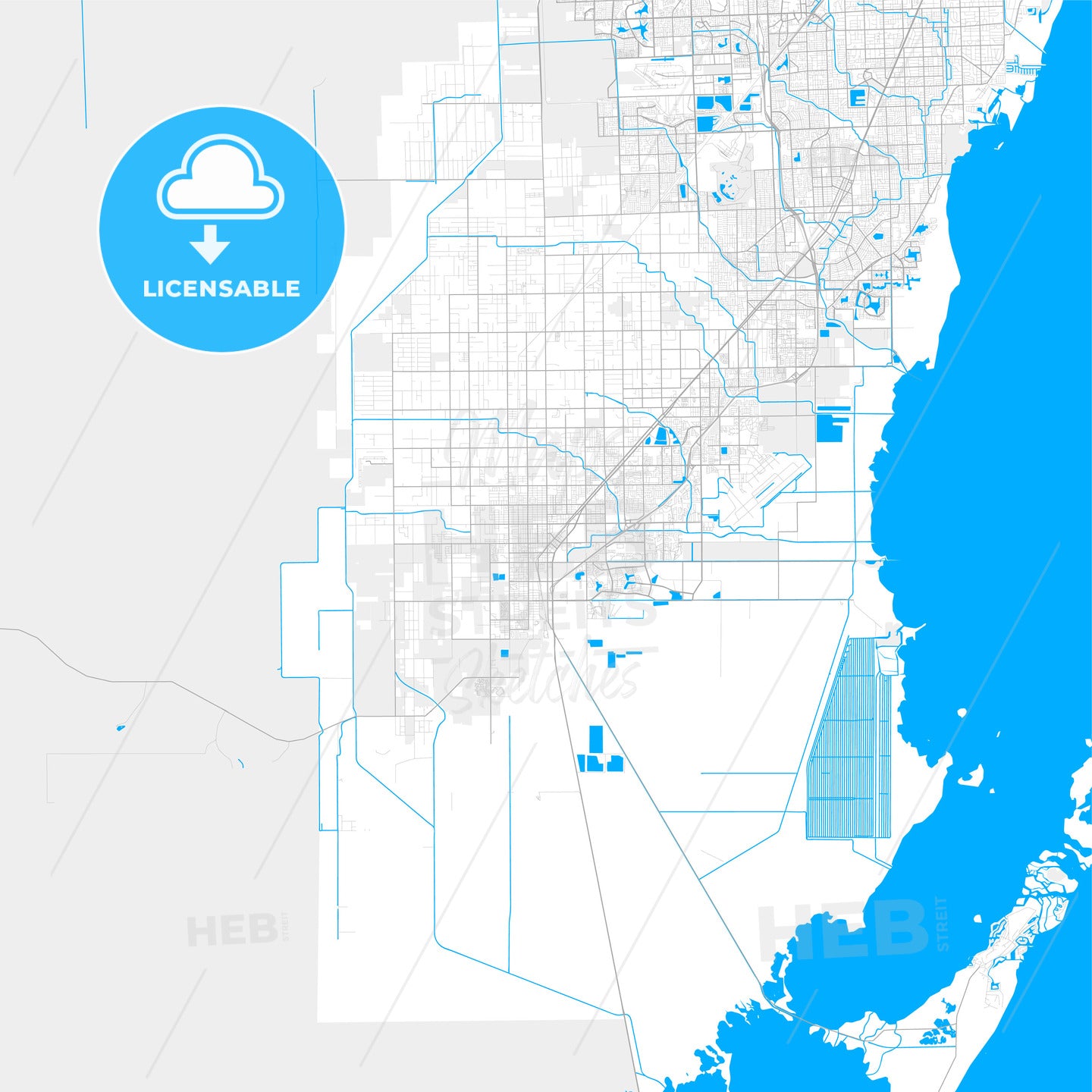 Rich detailed vector map of Homestead, Florida, USA
