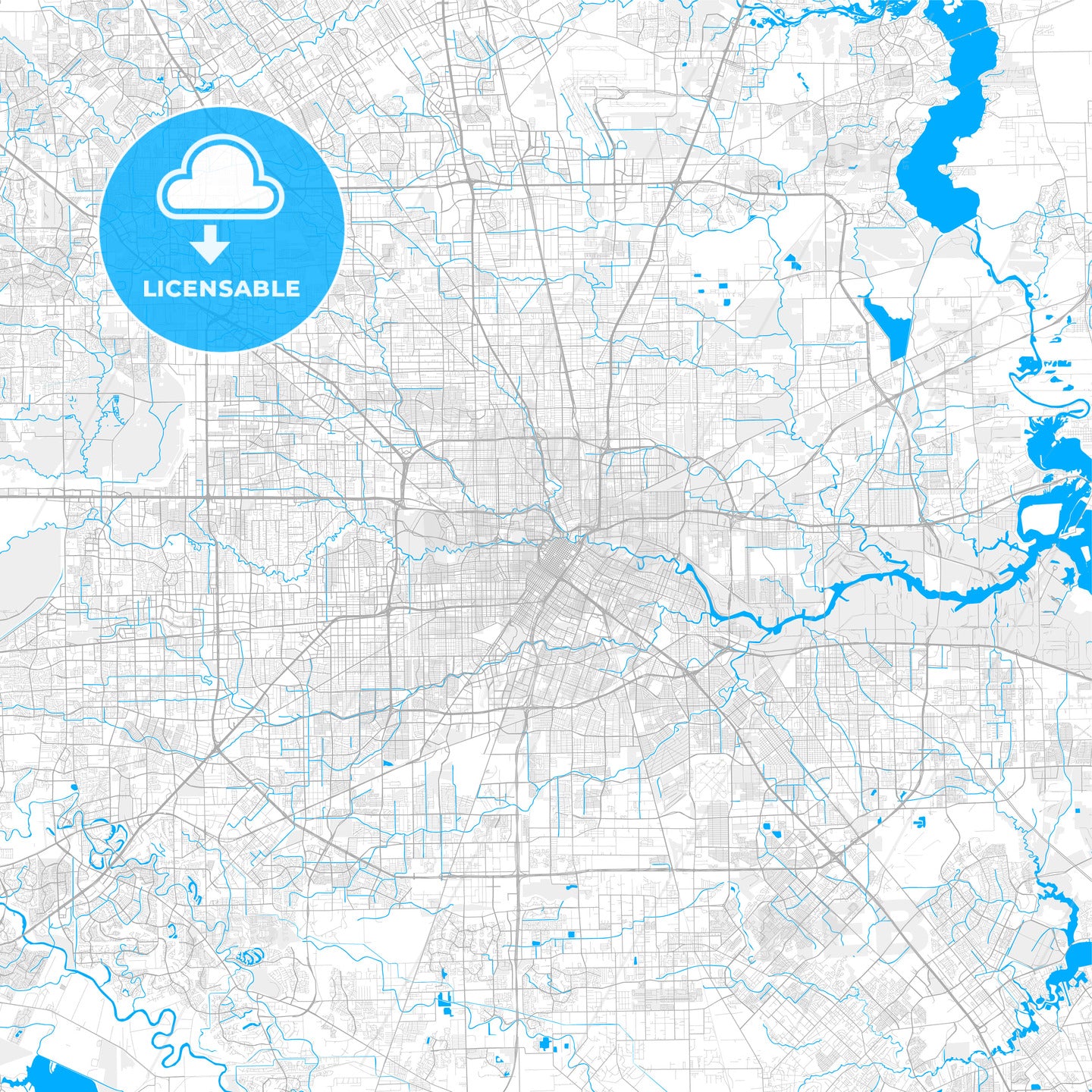 Rich detailed vector map of Houston, Texas, U.S.A.