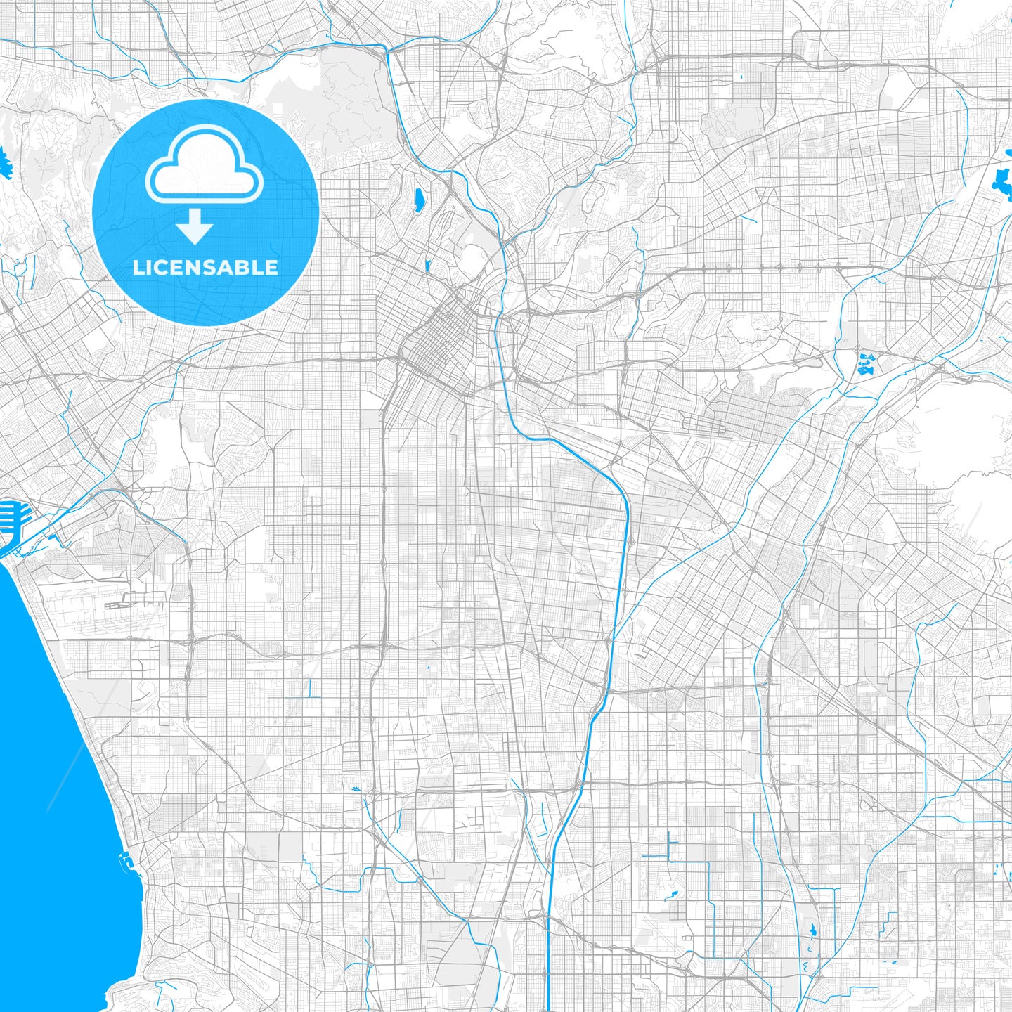 Rich detailed vector map of Huntington Park, California, USA