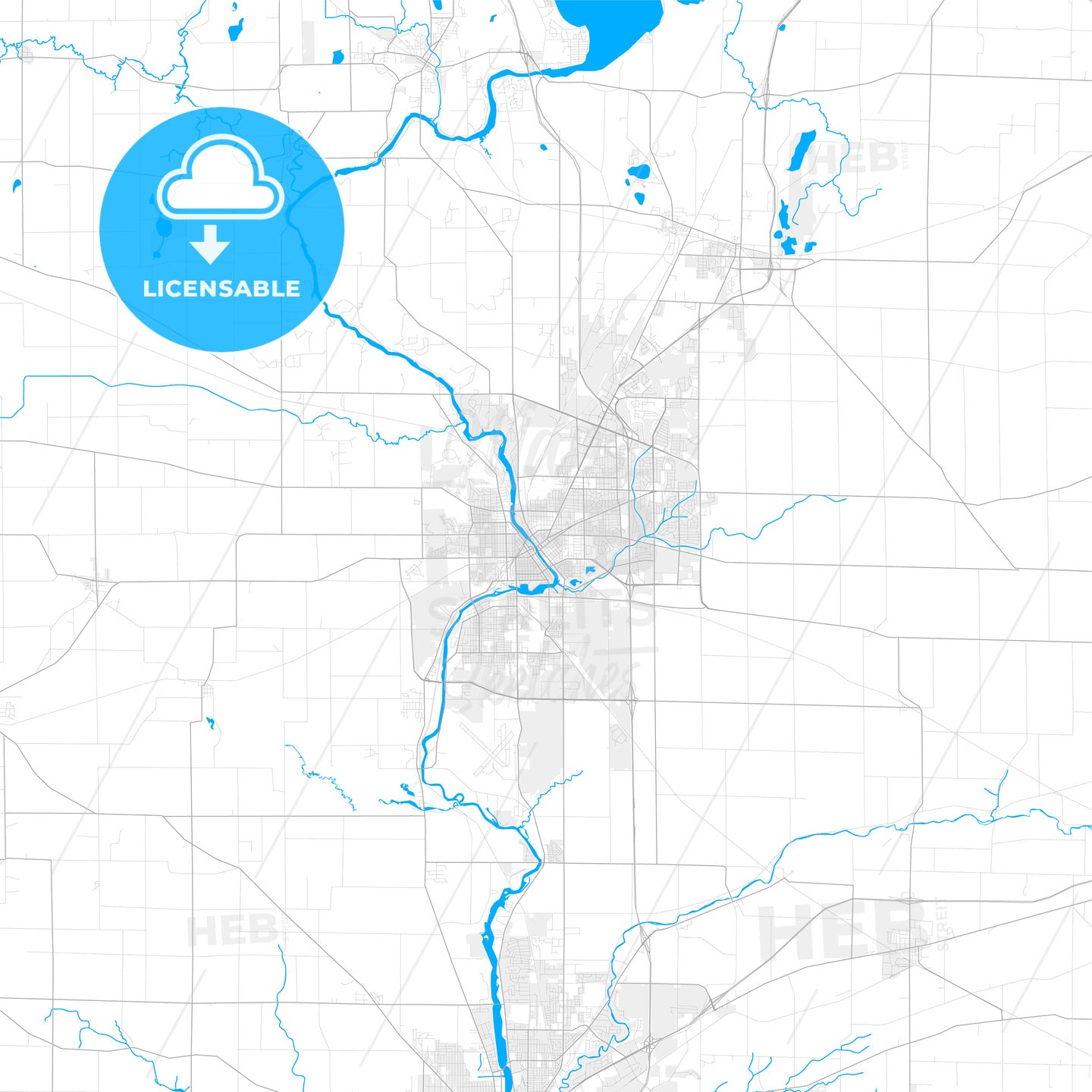 Rich detailed vector map of Janesville, Wisconsin, USA