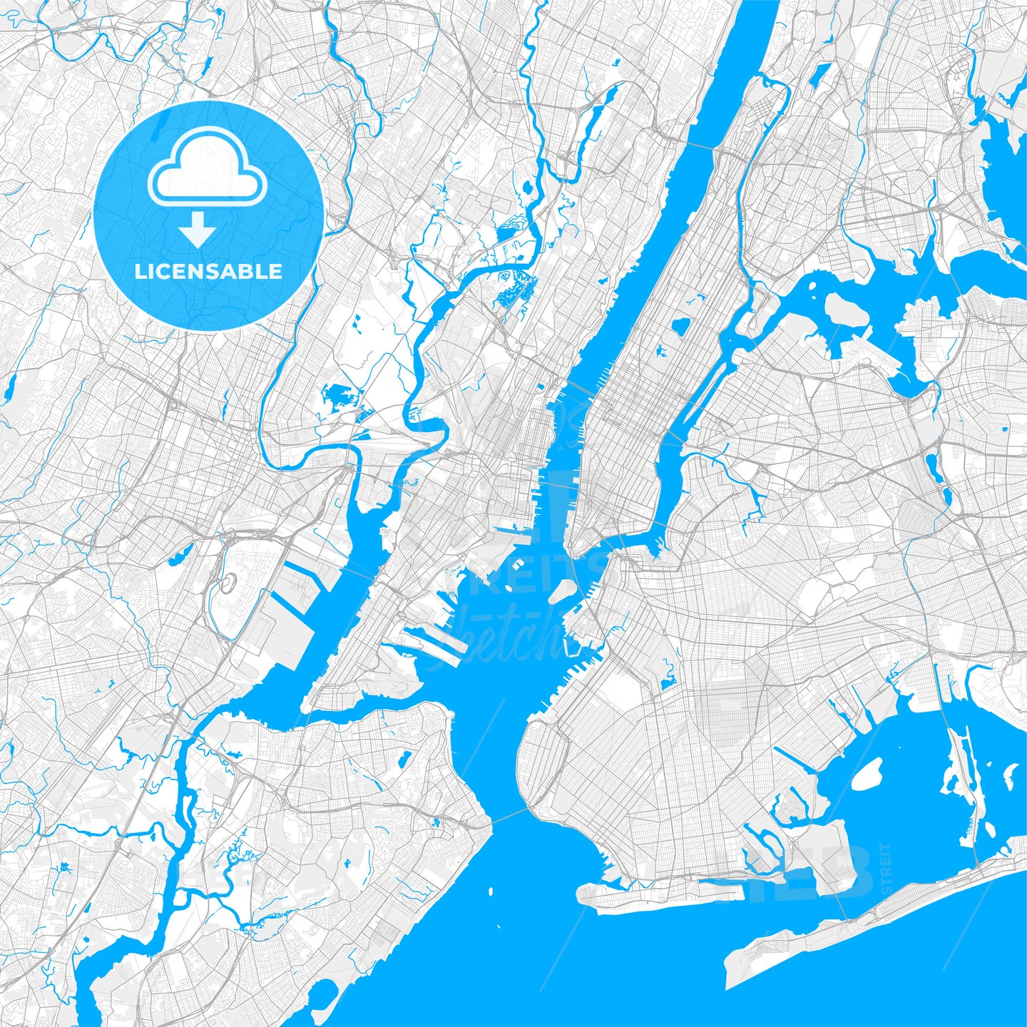 Rich detailed vector map of Jersey City, New Jersey, U.S.A.