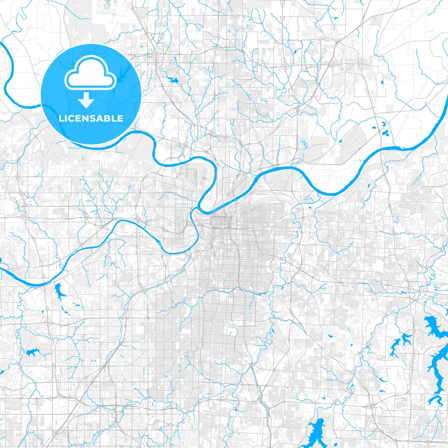 Rich detailed vector map of Kansas City, Missouri, U.S.A.