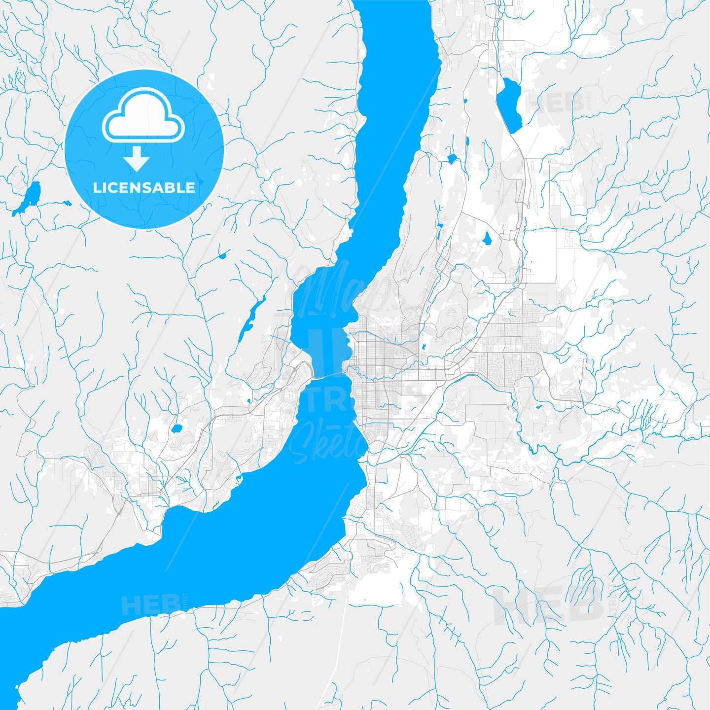 Rich detailed vector map of Kelowna, British Columbia, Canada