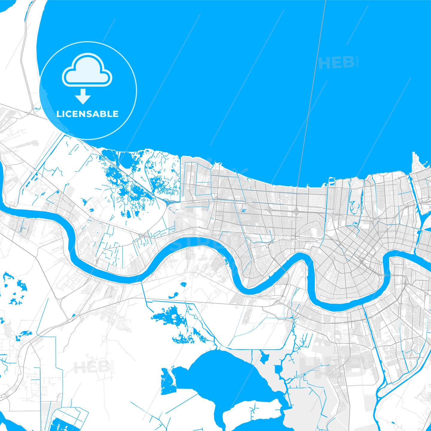 Rich detailed vector map of Kenner, Louisiana, USA