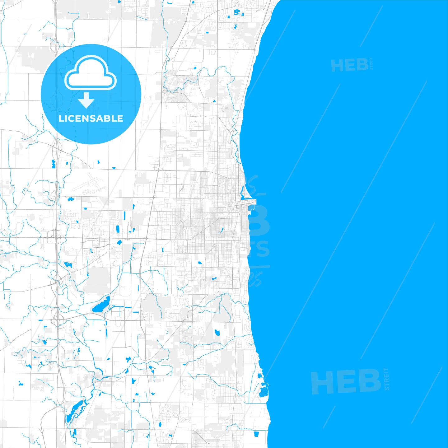 Rich detailed vector map of Kenosha, Wisconsin, USA