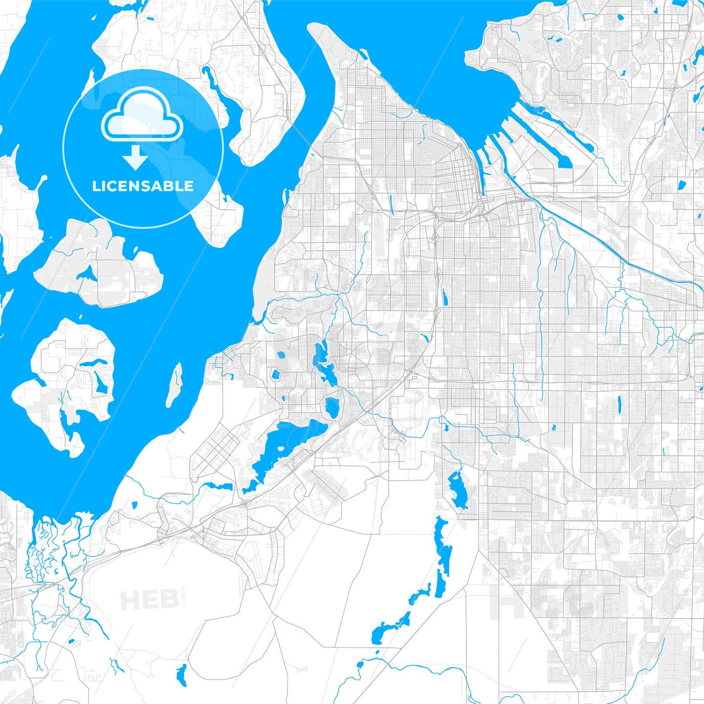 Rich detailed vector map of Lakewood, Washington, USA