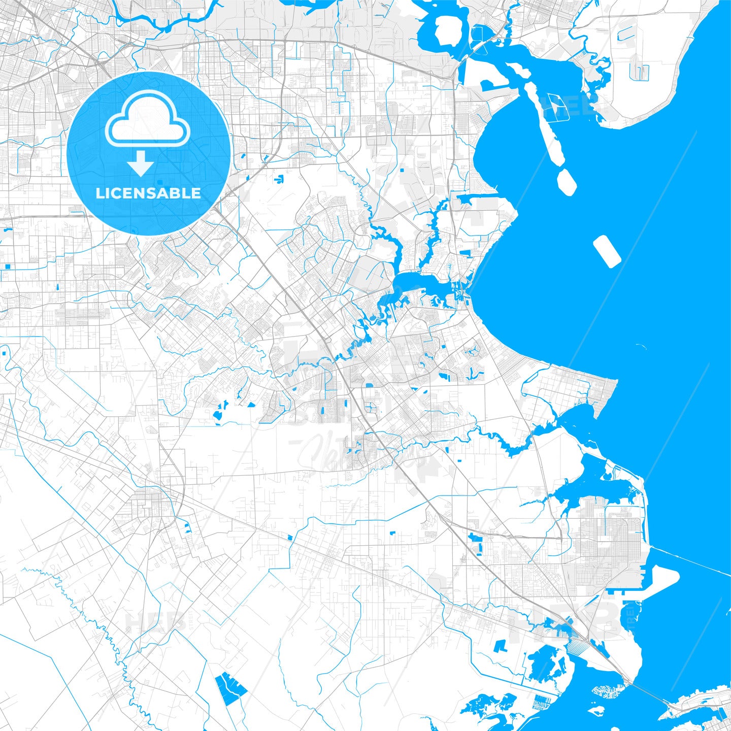 Rich detailed vector map of League City, Texas, USA