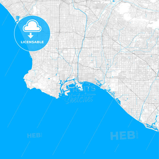 Rich detailed vector map of Long Beach, California, U.S.A.