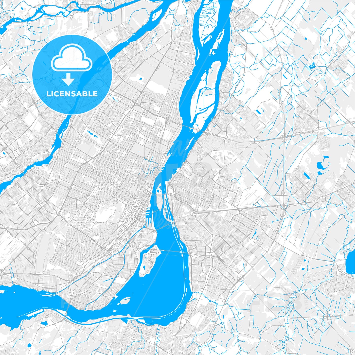 Rich detailed vector map of Longueuil, Quebec, Canada