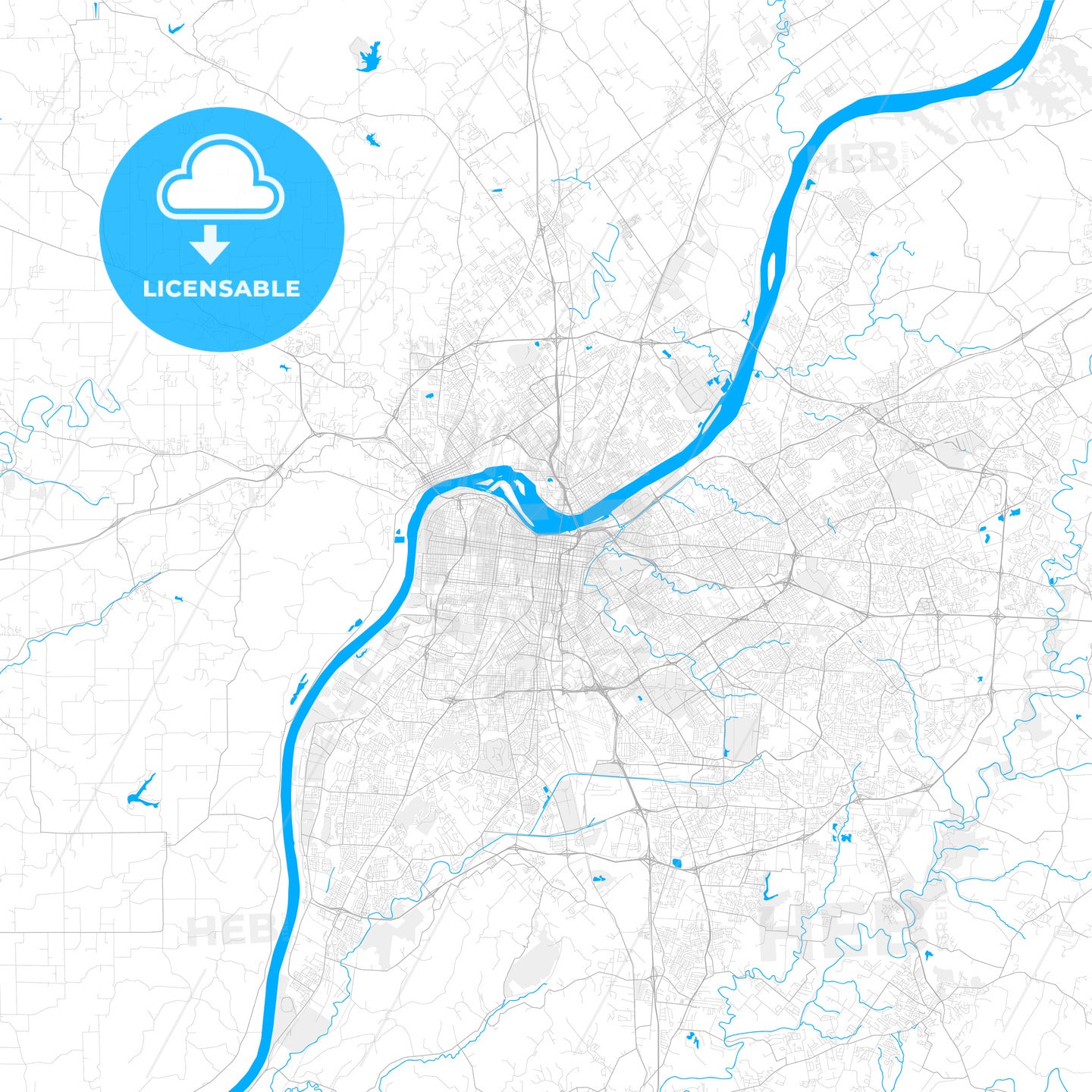 Rich detailed vector map of Louisville, Kentucky, U.S.A.