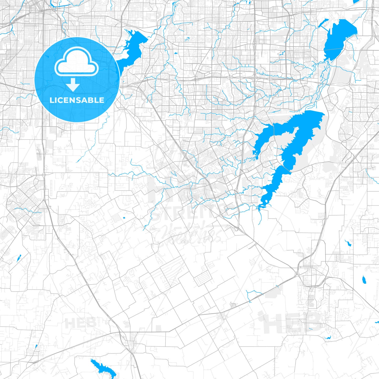 Rich detailed vector map of Mansfield, Texas, USA - HEBSTREITS