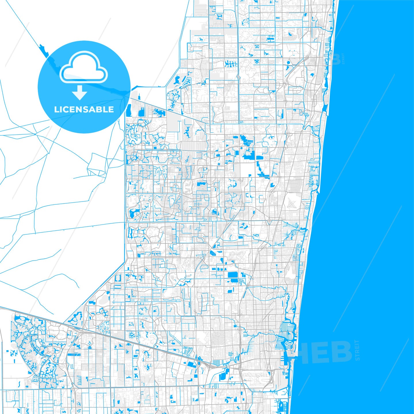 Rich detailed vector map of Margate, Florida, USA