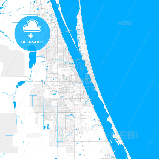 Rich detailed vector map of Melbourne, Florida, USA