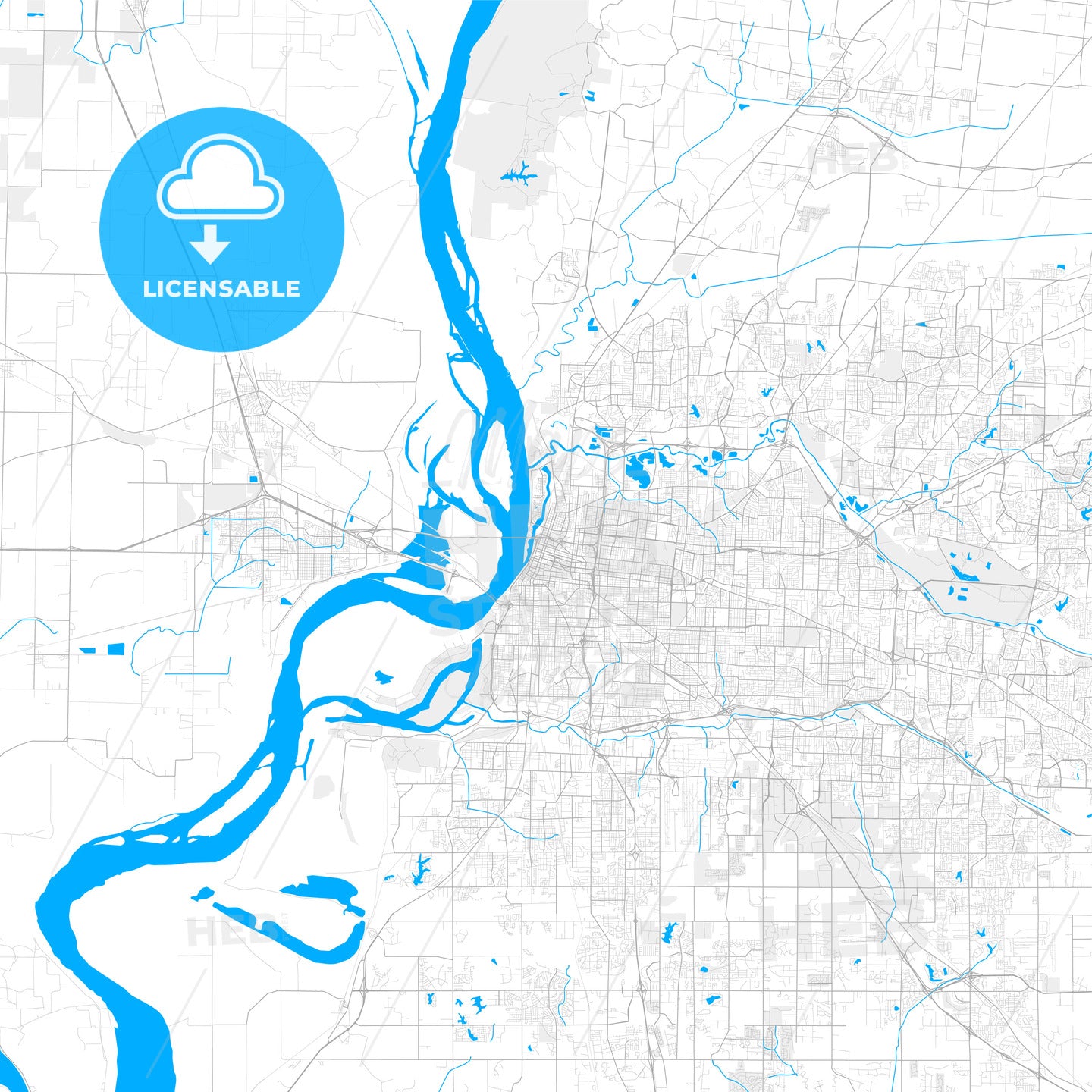 Rich detailed vector map of Memphis, Tennessee, U.S.A.