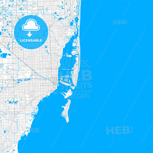 Rich detailed vector map of Miami Beach, Florida, USA