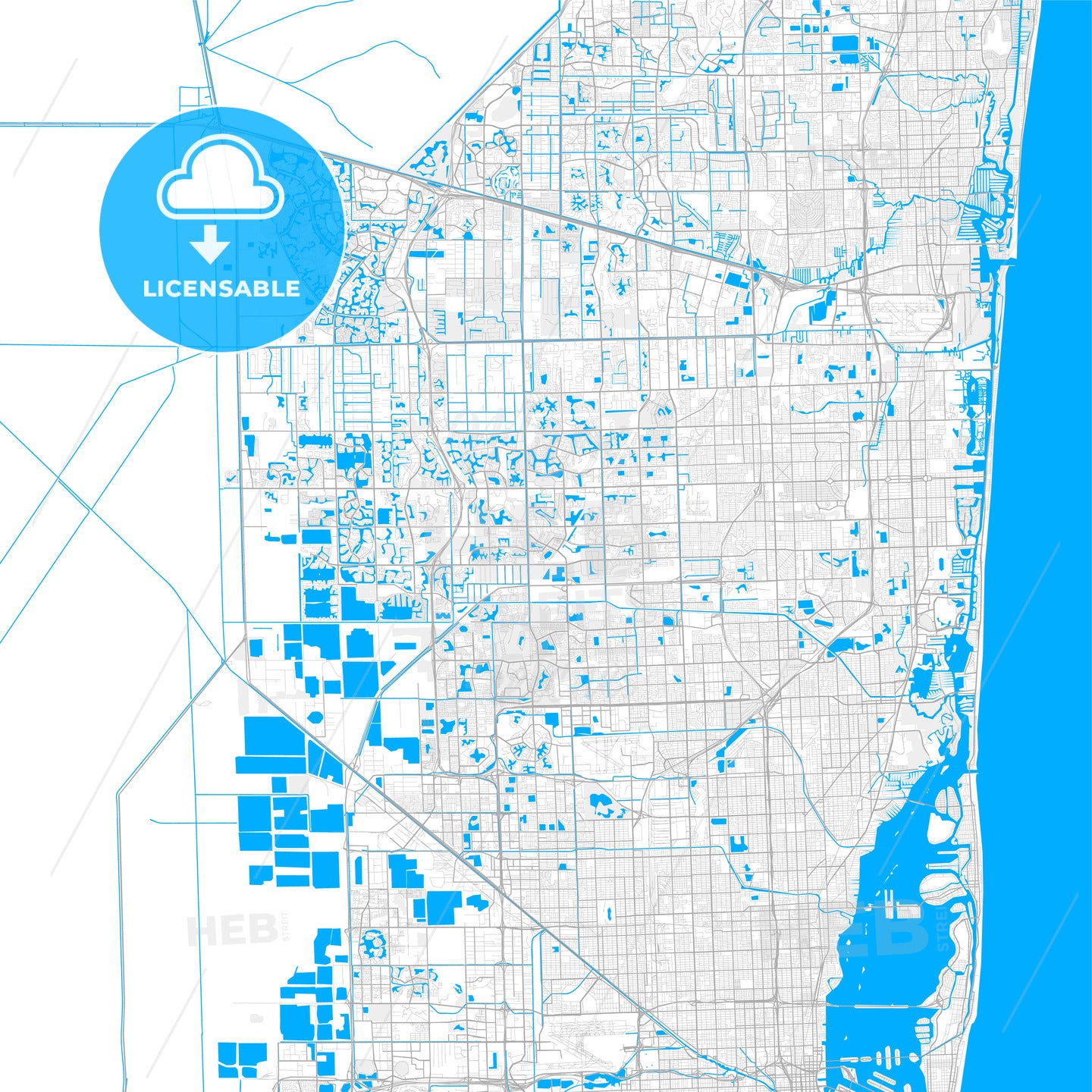 Rich detailed vector map of Miramar, Florida, USA