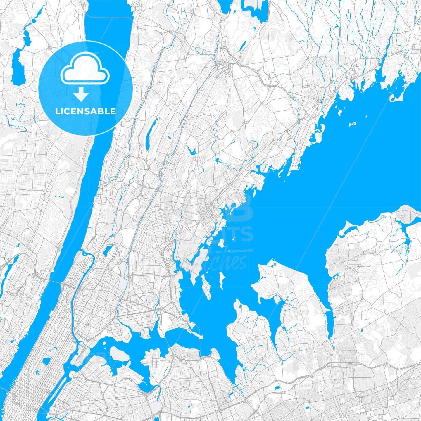 Rich detailed vector map of New Rochelle, New York, USA