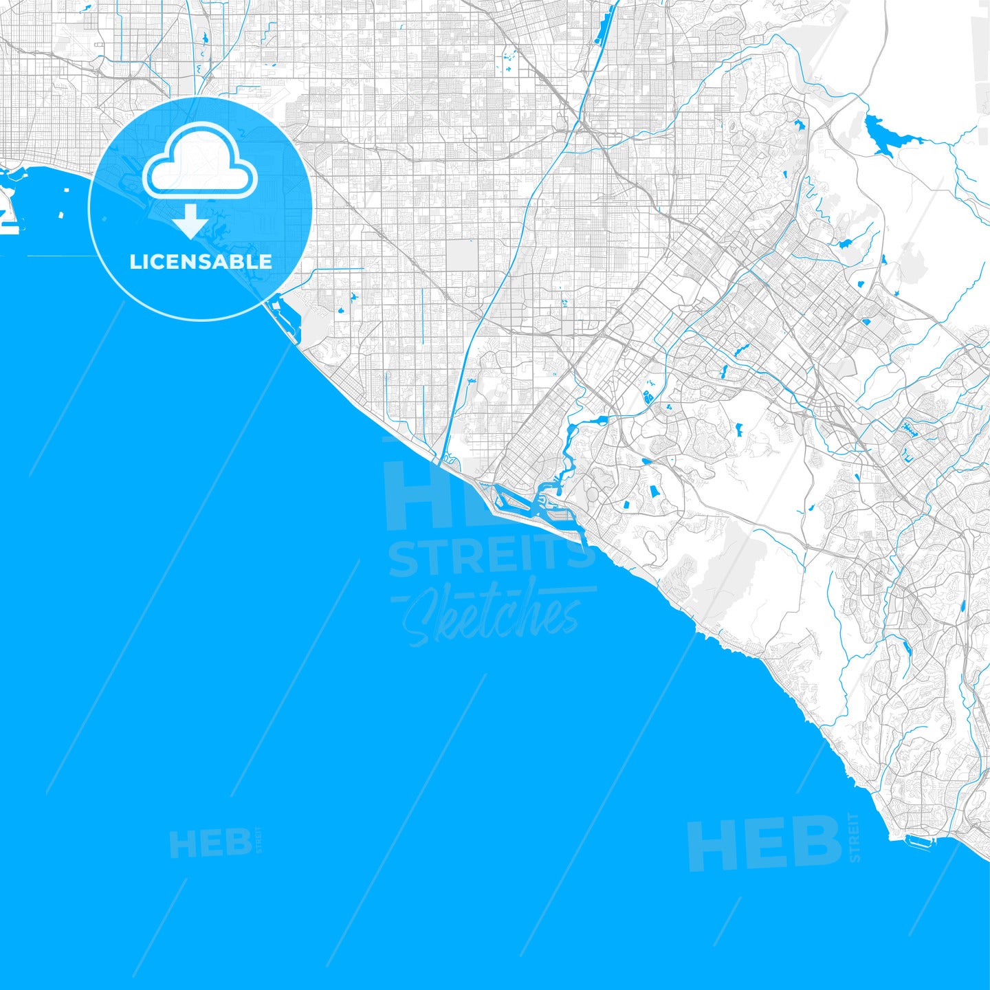 Rich detailed vector map of Newport Beach, California, USA