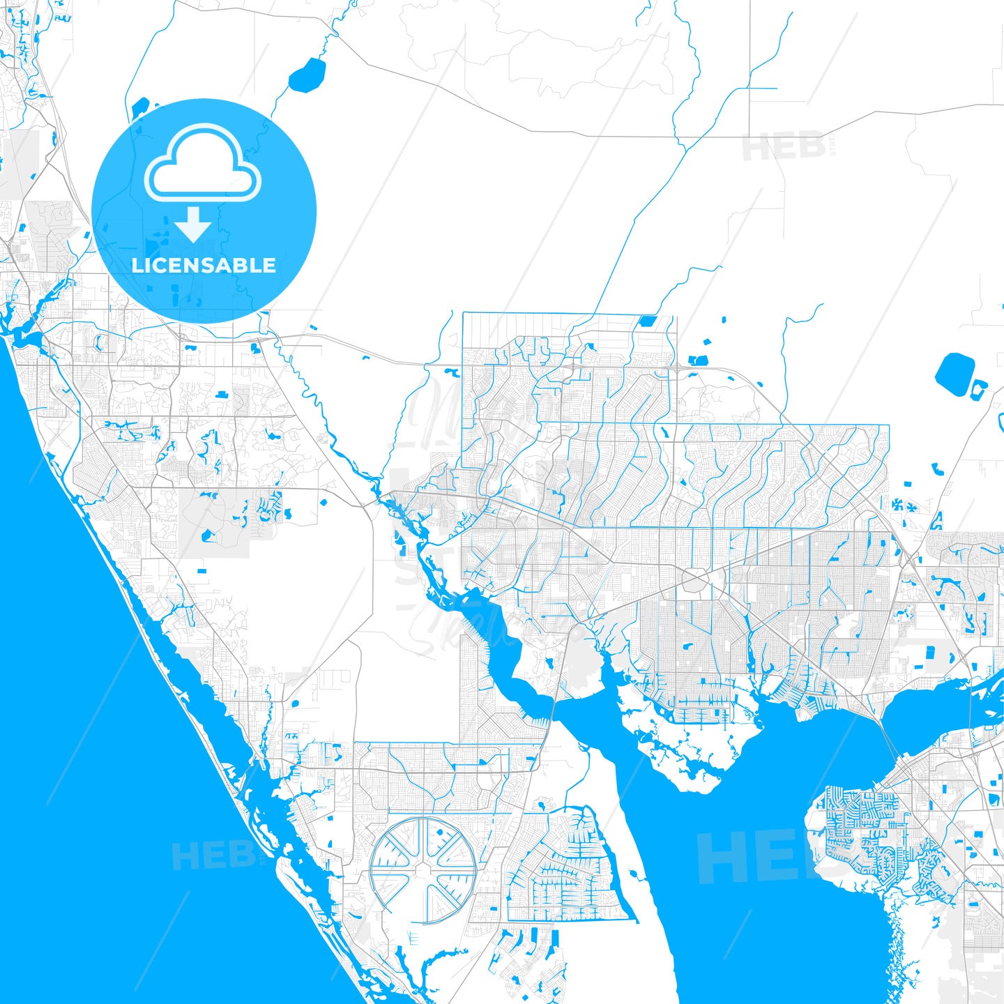 Rich detailed vector map of North Port, Florida, USA