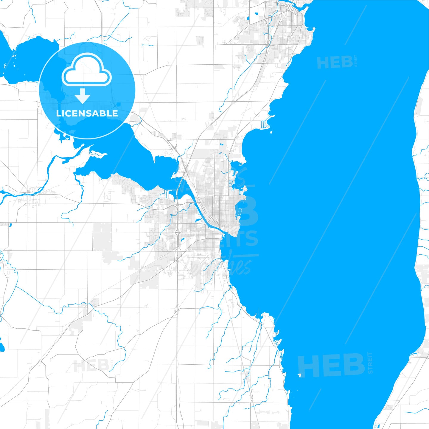 Rich detailed vector map of Oshkosh, Wisconsin, USA