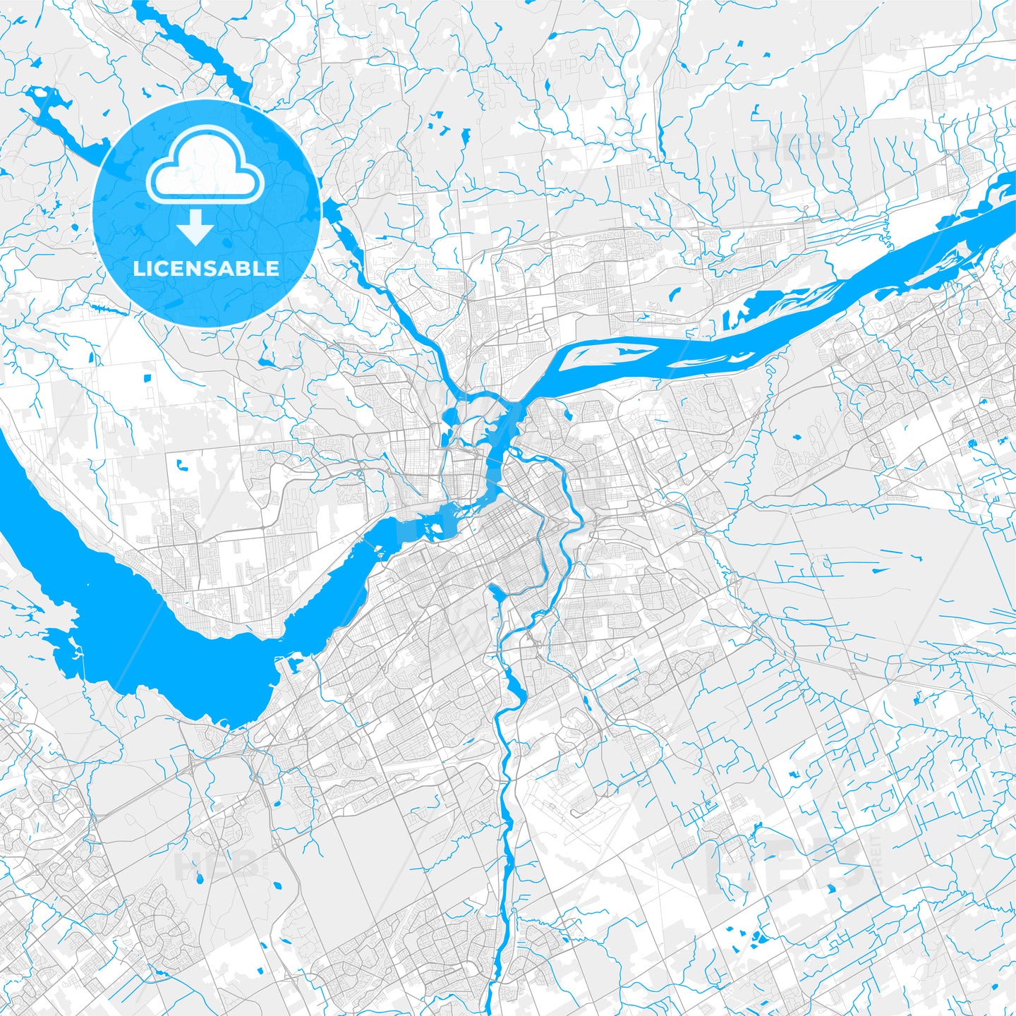 Rich detailed vector map of Ottawa, Ontario, Canada