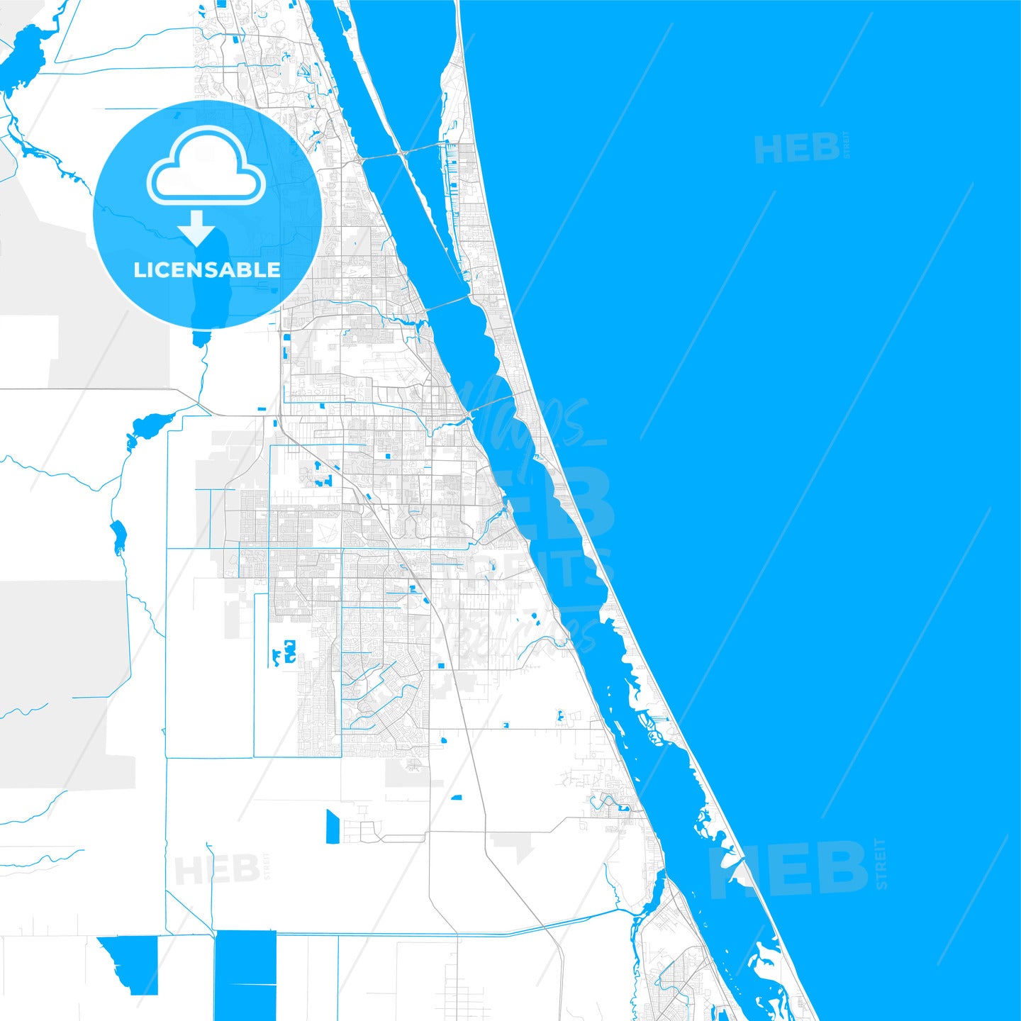 Rich detailed vector map of Palm Bay, Florida, USA