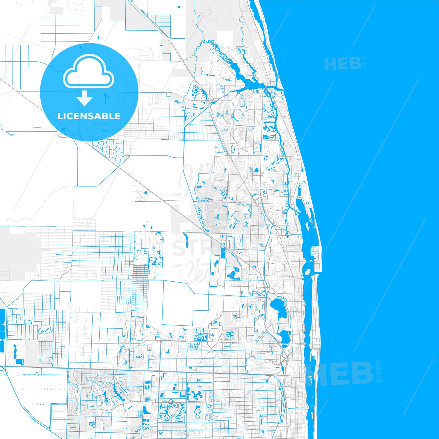 Rich detailed vector map of Palm Beach Gardens, Florida, United States of America