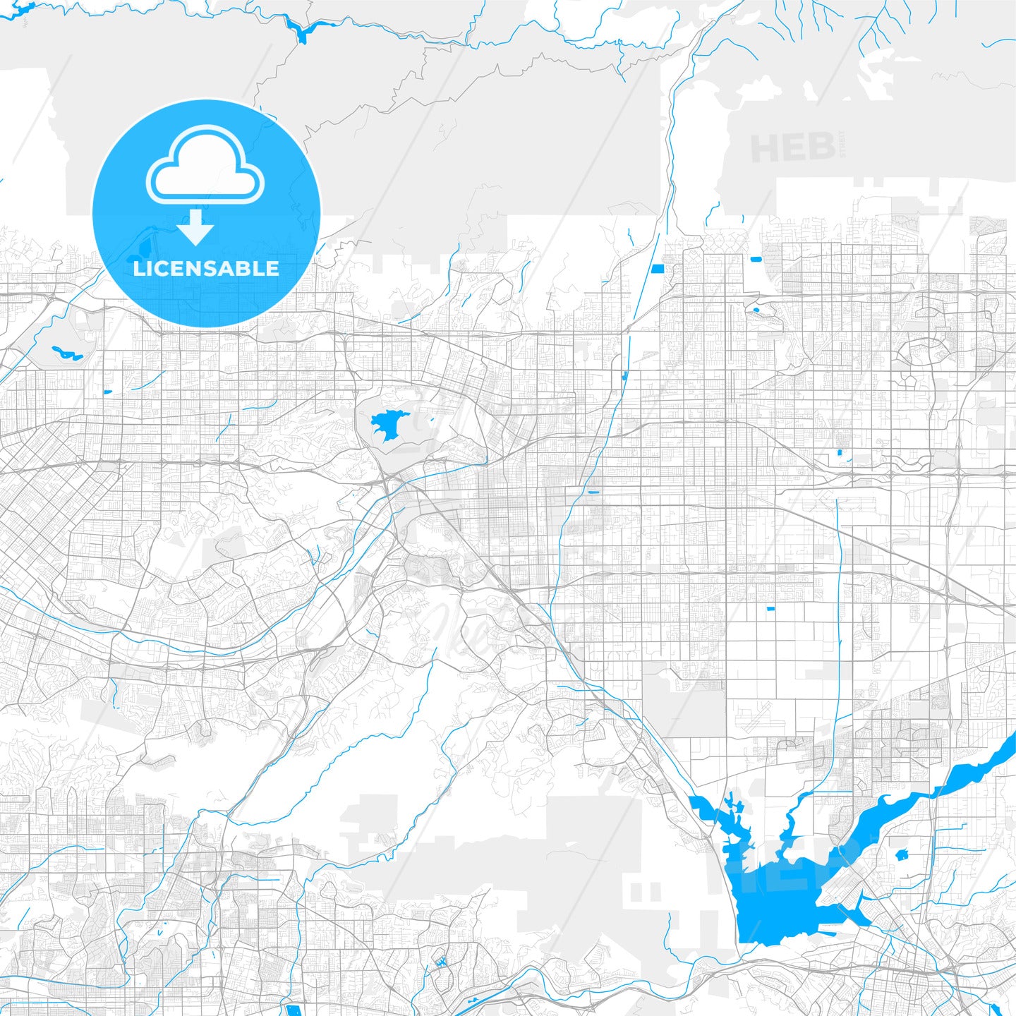 Rich detailed vector map of Pomona, California, USA
