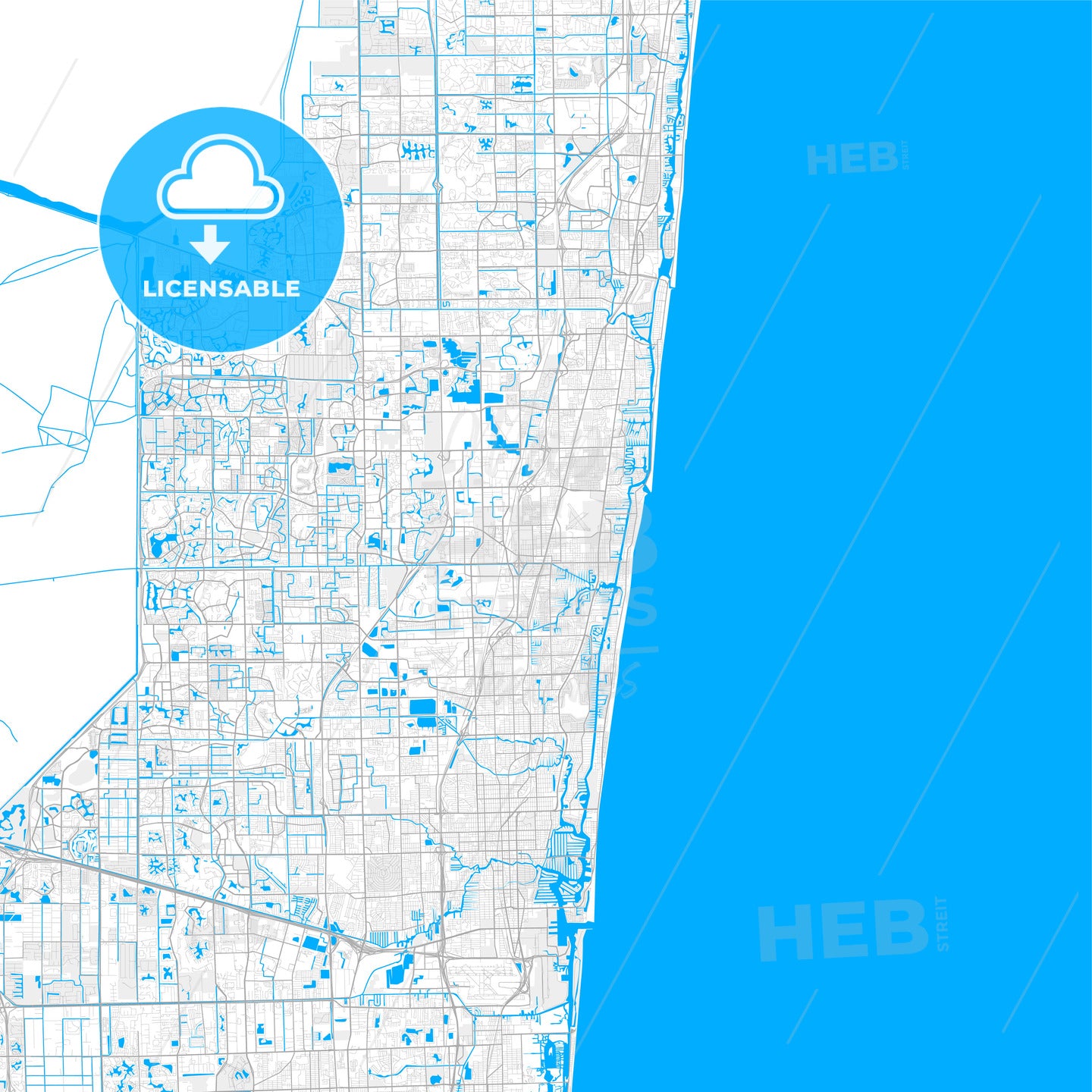 Rich detailed vector map of Pompano Beach, Florida, USA