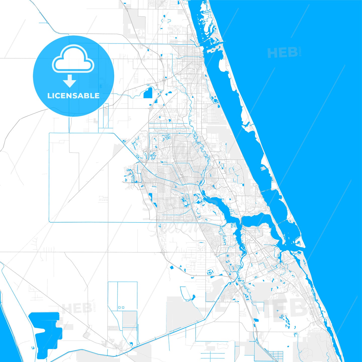 Rich detailed vector map of Port St. Lucie, Florida, USA